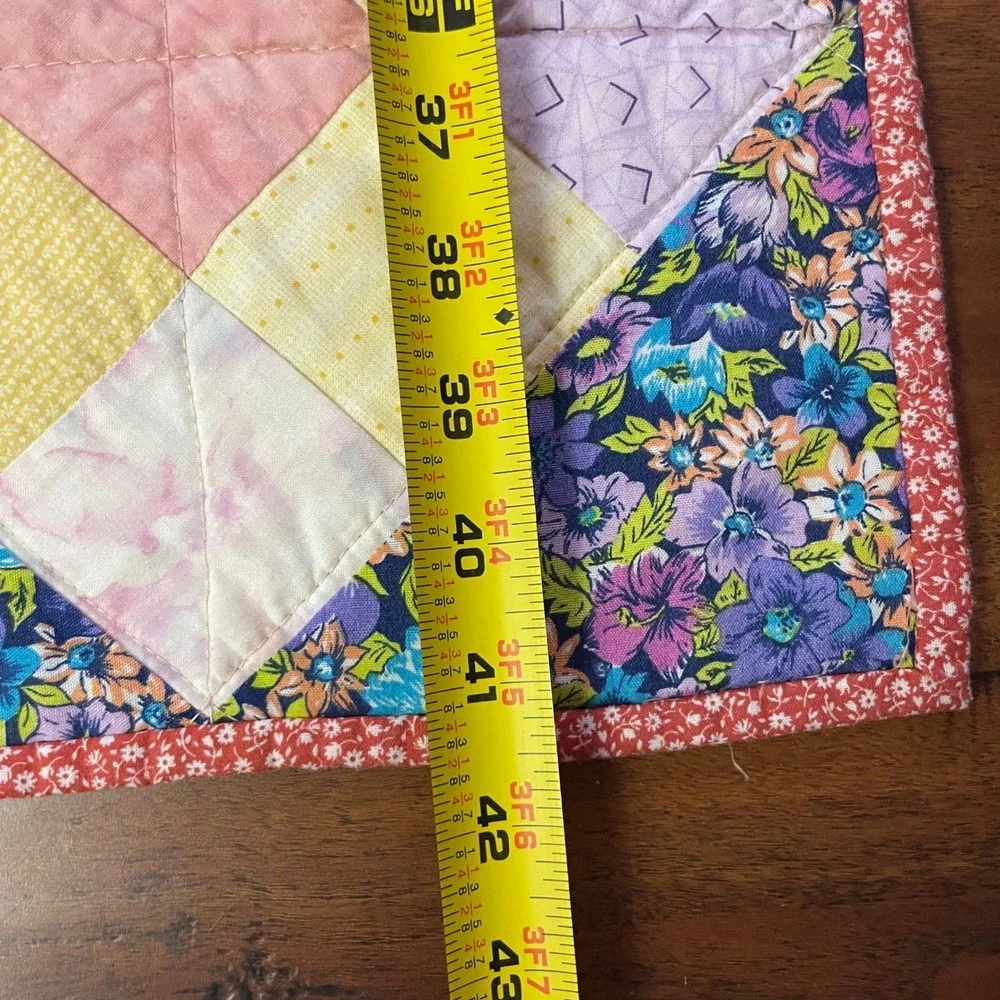Handmade Patchwork Floral Quilt Size 42x42 Gold Bug Quilters Cottagecore Lap